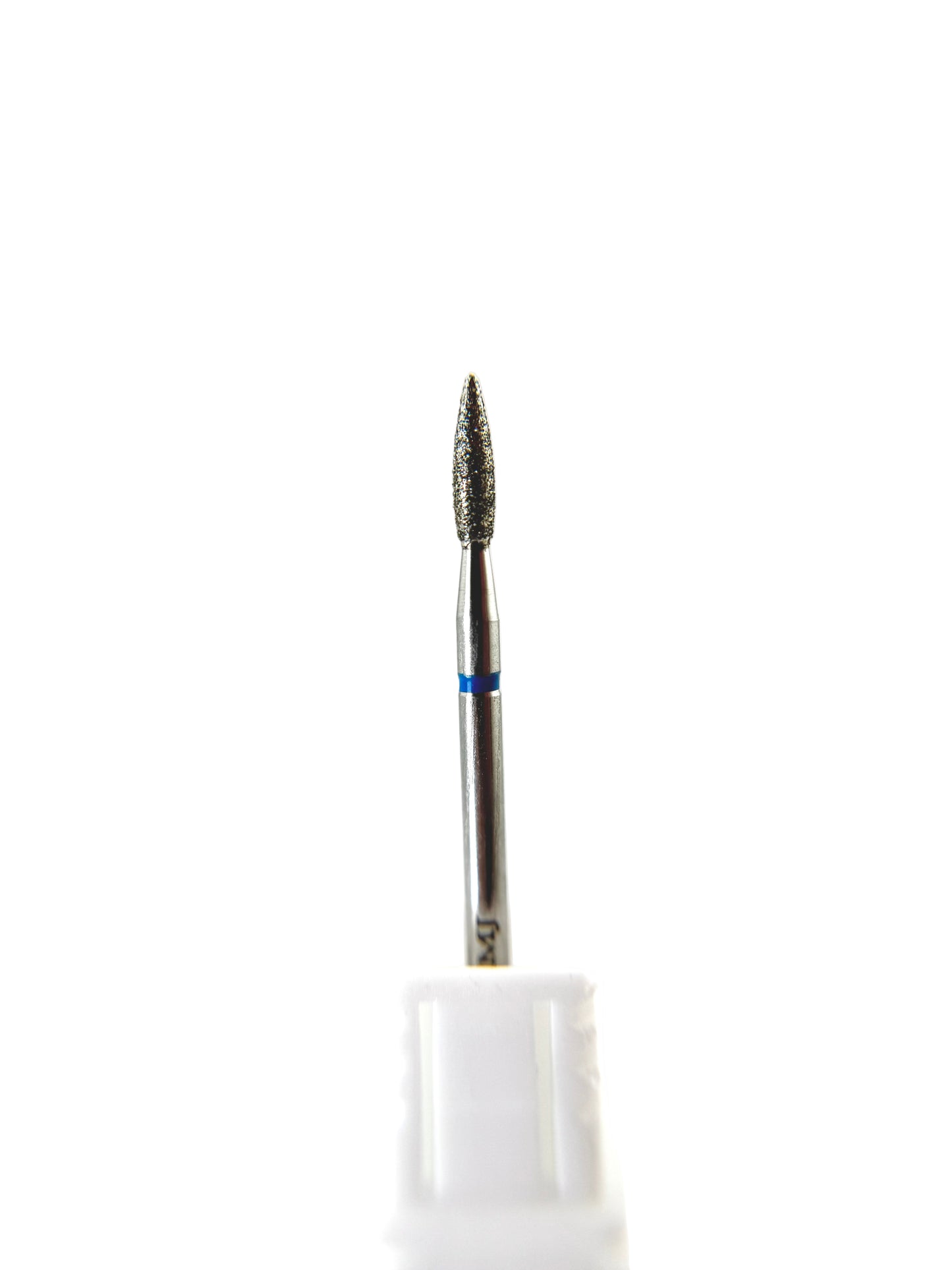 MJ High-End Diamond Nail Drill Bit – Barrel Flame Shape (2.1×8.4mm, Blue Band – Medium Grit)