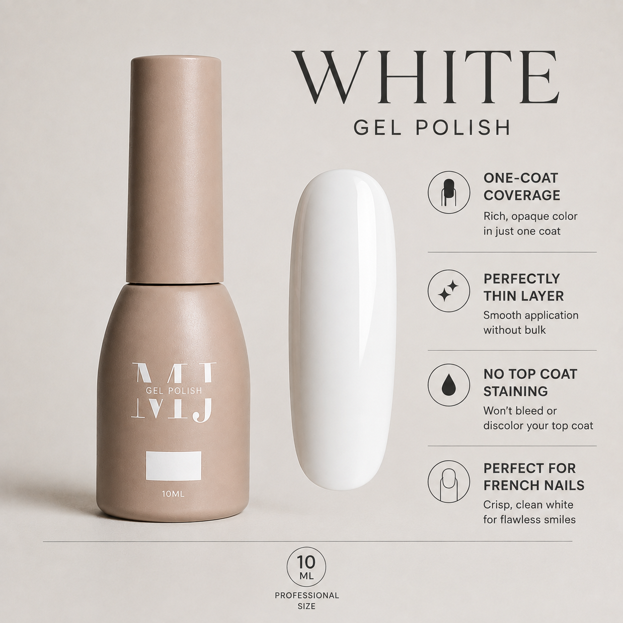 MJ White Gel Polish — Professional 10ml