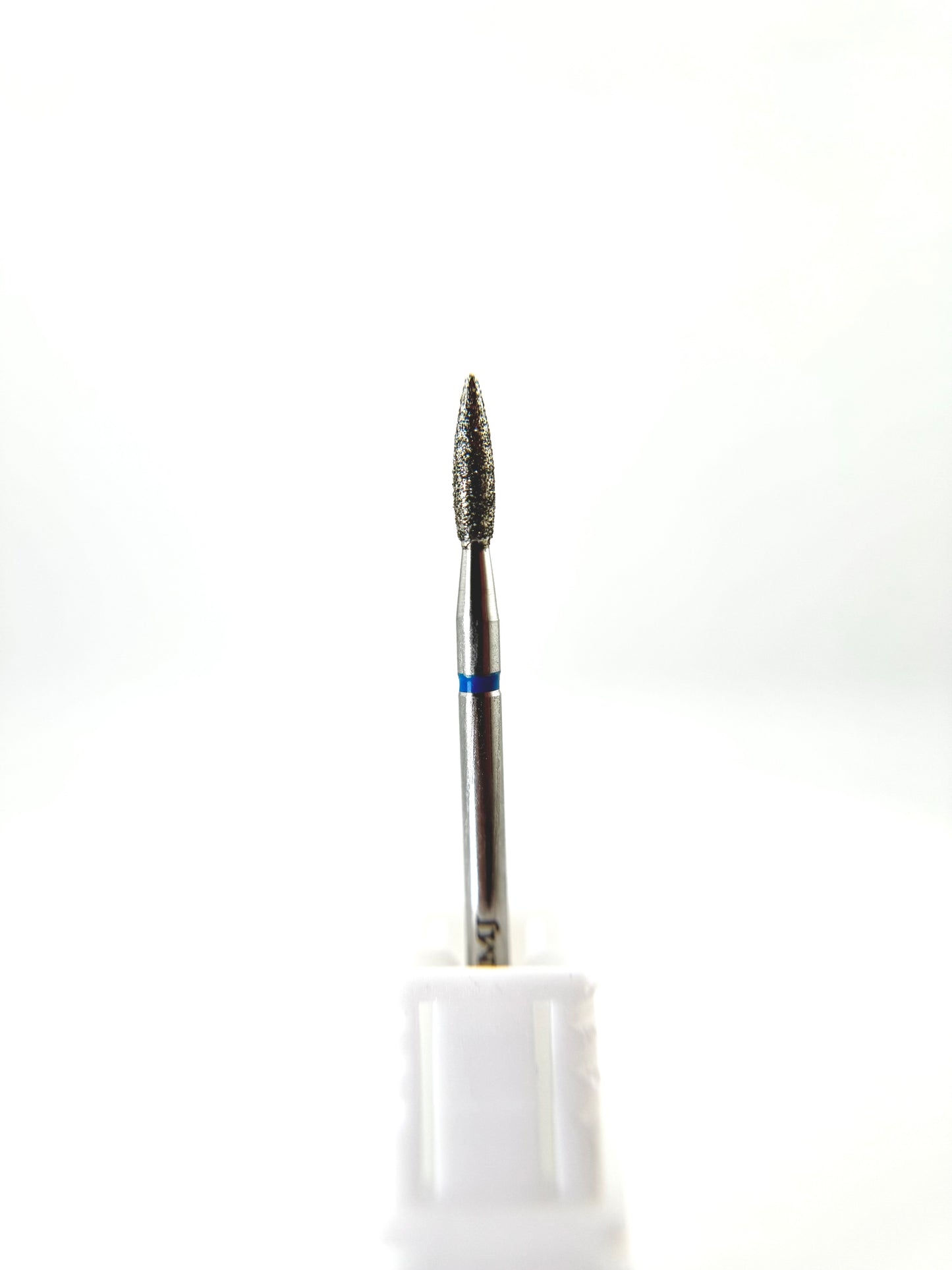 MJ High-End Diamond Nail Drill Bit – Barrel Flame Shape (2.1×8.4mm, Blue Band – Medium Grit)