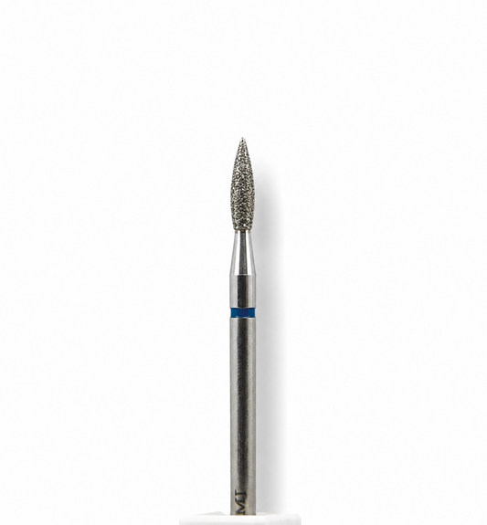 MJ High-End Diamond Nail Drill Bit – Barrel Flame Shape (2.1×8.4mm, Blue Band – Medium Grit)
